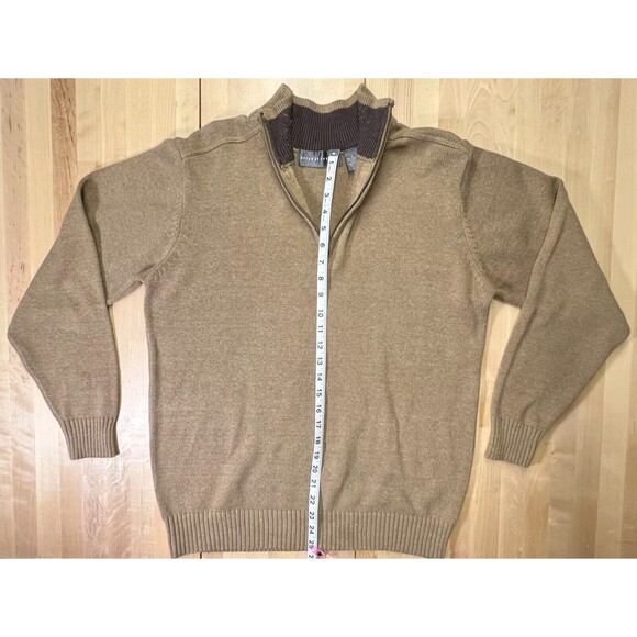 Oscar De La Renta Sweater Men Size Large 1/4 Zip Pullover Mock Neck Beige - Picture 2 of 11